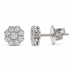 18K Gold Diamond Flower Cluster Stud Earrings