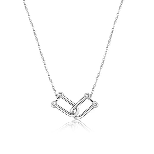 Rhodium Plated 925 Sterling Silver Locking Design Necklace