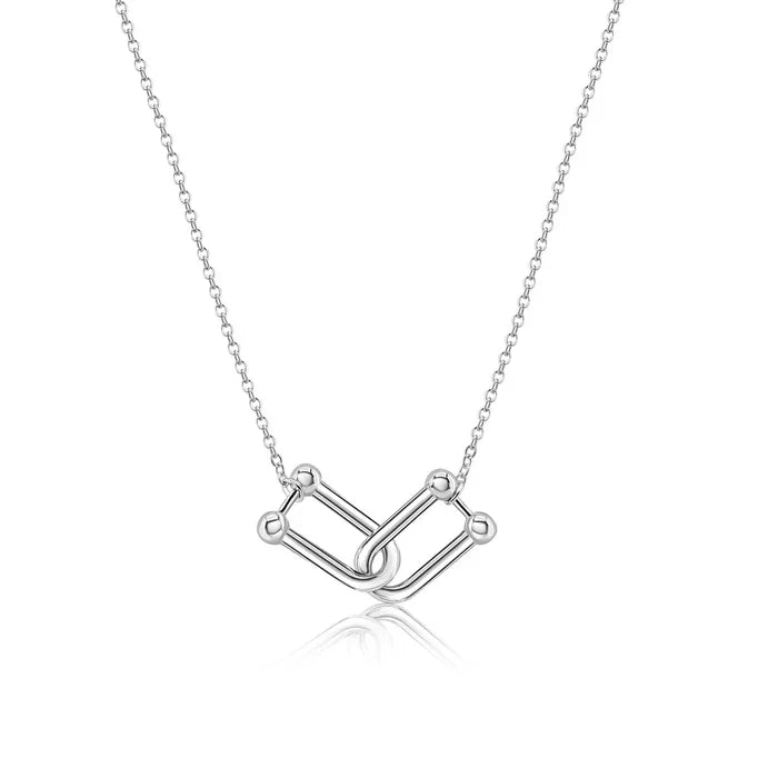 Sterling Silver Rhodium-Plated Sterling Silver Locking Design Necklace