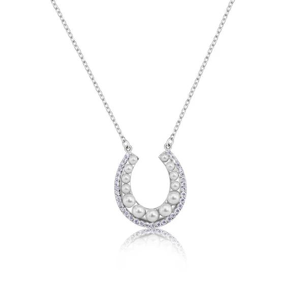 Sterling Silver Horseshoe Necklace setting with Pearls