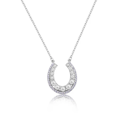 Sterling Silver Horseshoe Necklace setting with Pearls