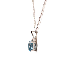 10K White Gold Blue Topaz Diamond Pendant Necklace
