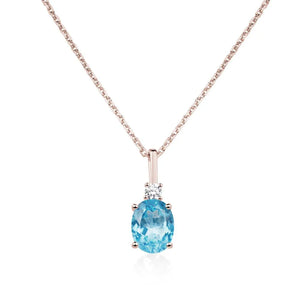 10K White Gold Blue Topaz Diamond Pendant Necklace