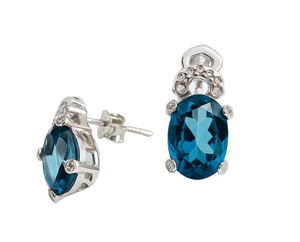10K White Gold London Blue Topaz and CZ Earrings. T: 4.54ct