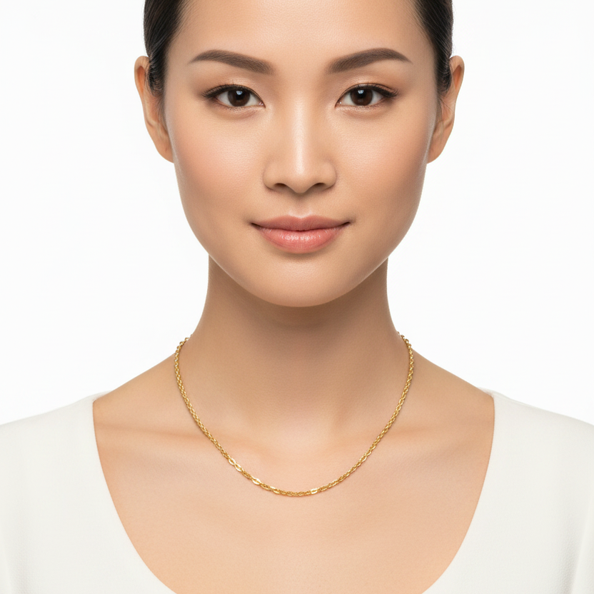 18K Yellow Gold Elongated Box Link Chain