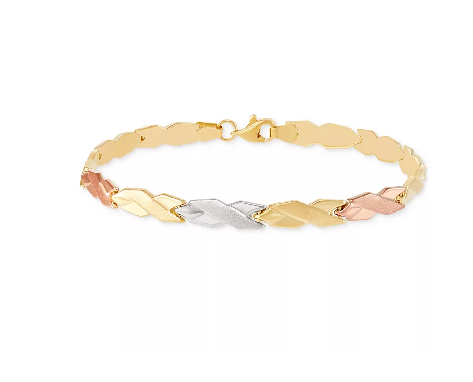 Tri-Tone Woven Gold Bracelet , 7inches, 10k, 7 Inches