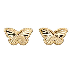 Yellow Gold Small Butterfly Diamond Cut Earrings.