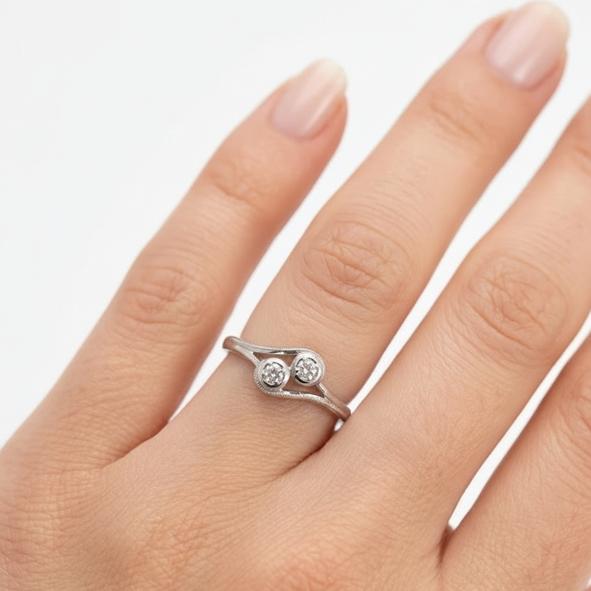 925 Sterling Silver Lab-Grown Diamond Two Stones Bypass Ring