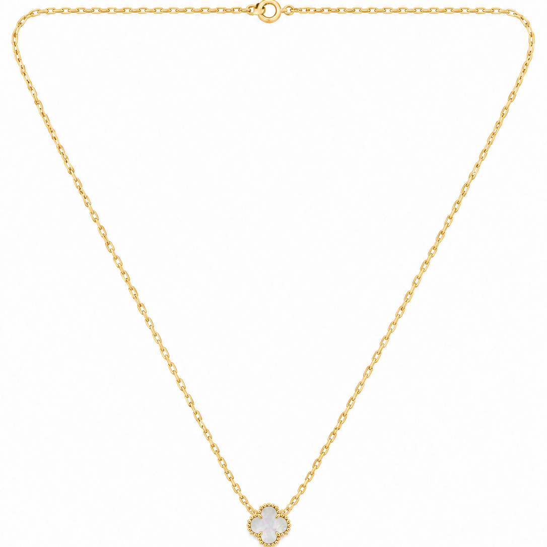 18K Gold Mother-of-Pearl Four-Leaf Clover Pendant Necklace