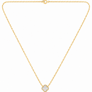 18K Gold Mother-of-Pearl Four-Leaf Clover Pendant Necklace