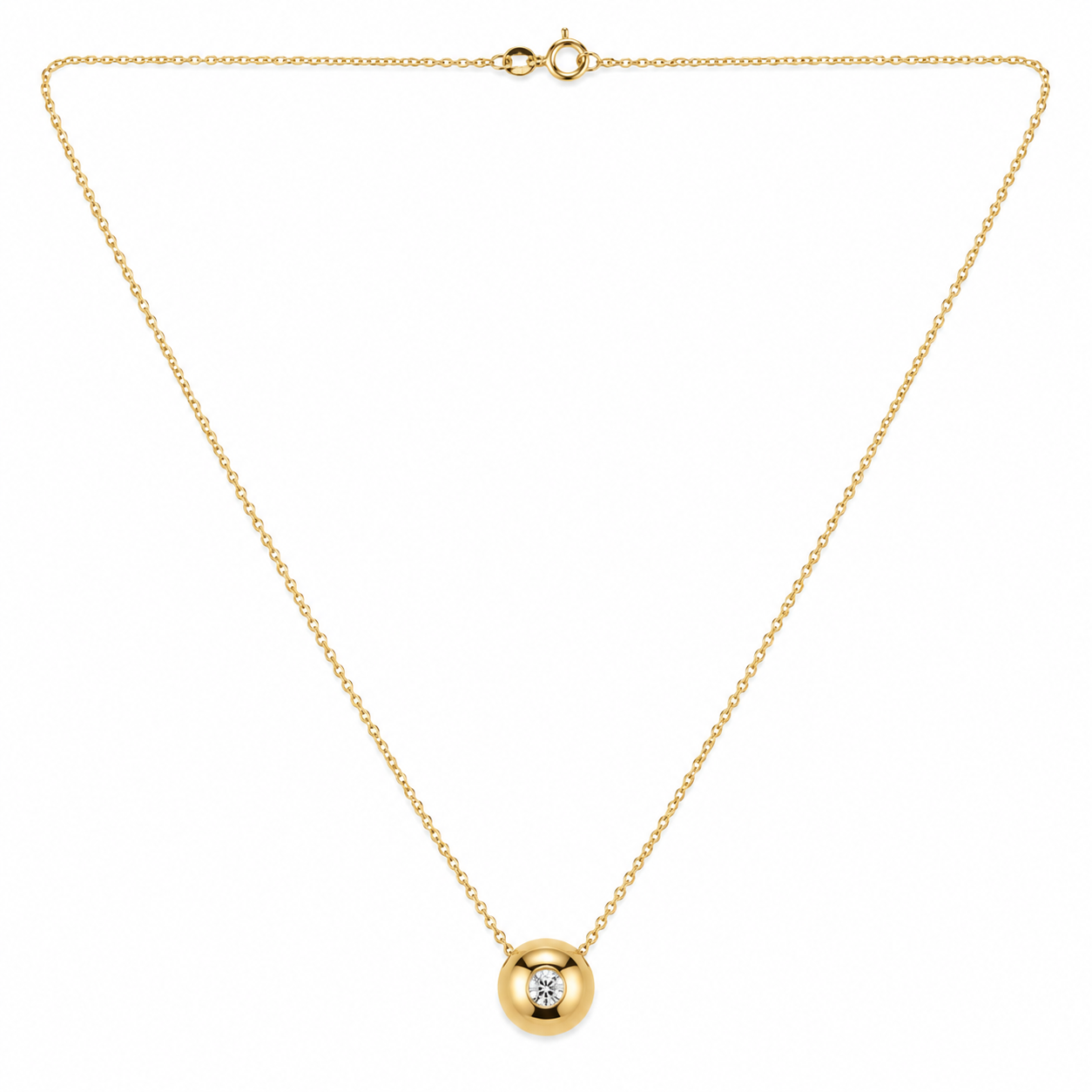 18K Yellow Gold Diamond Solitaire Disc Pendant Necklace