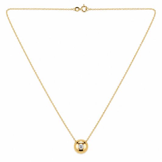 18K Yellow Gold Diamond Solitaire Disc Pendant Necklace