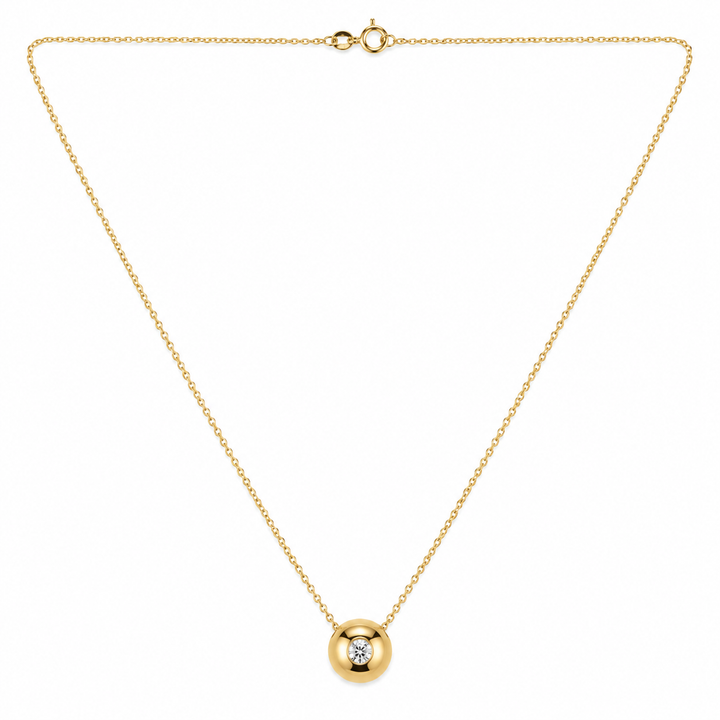 18K Yellow Gold Diamond Solitaire Disc Pendant Necklace