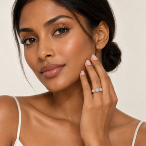 18K Rose Gold Two-Tone Three-Stone Oval Diamond Cluster Ring