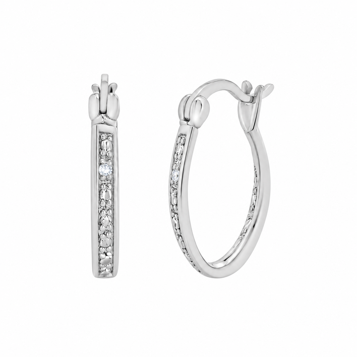 925 Sterling Silver Rhodium Plated Round CZ Hoop Earrings