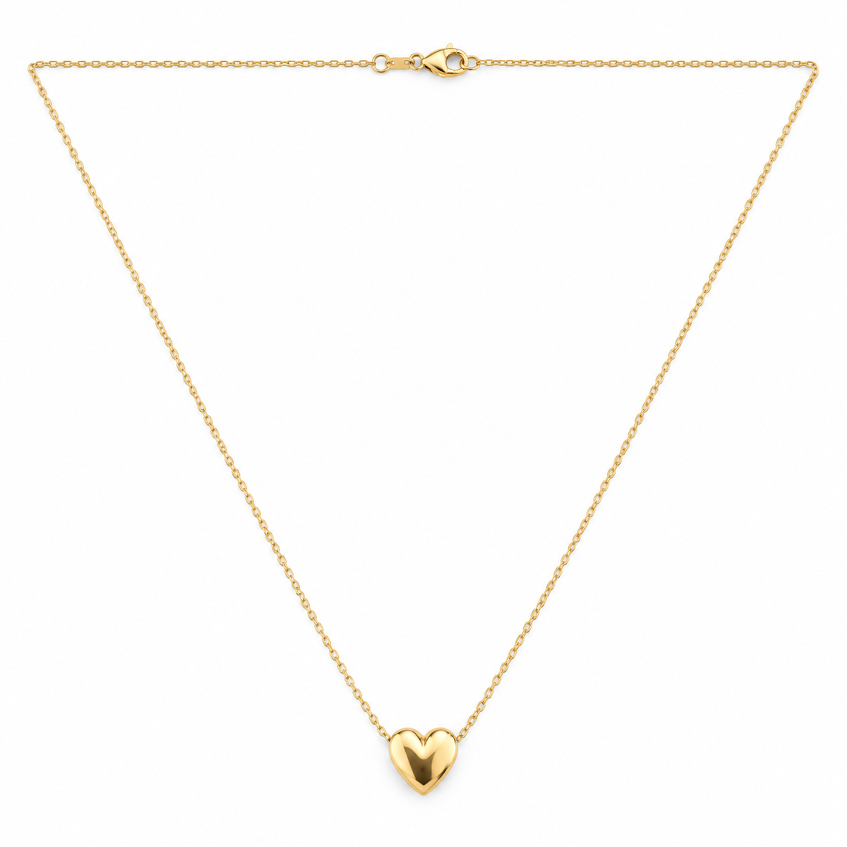 14K Yellow Gold Sliding Puffy Heart Necklace