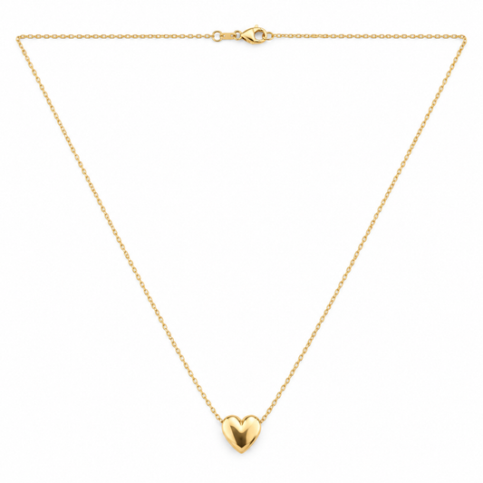 14K Yellow Gold Sliding Puffy Heart Necklace