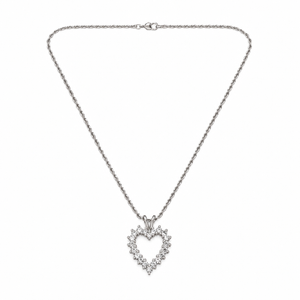 10K White Gold Diamond Open Heart Pendant Necklace