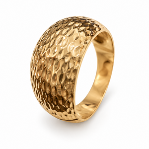 10K Yellow Gold Hammered Dome Wide Band Ring