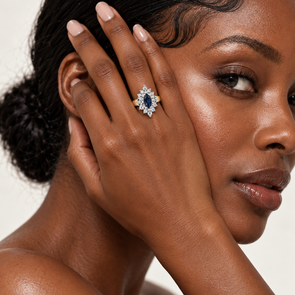 10K Two-Tone Gold Marquise Sapphire & Diamond Cluster Ring