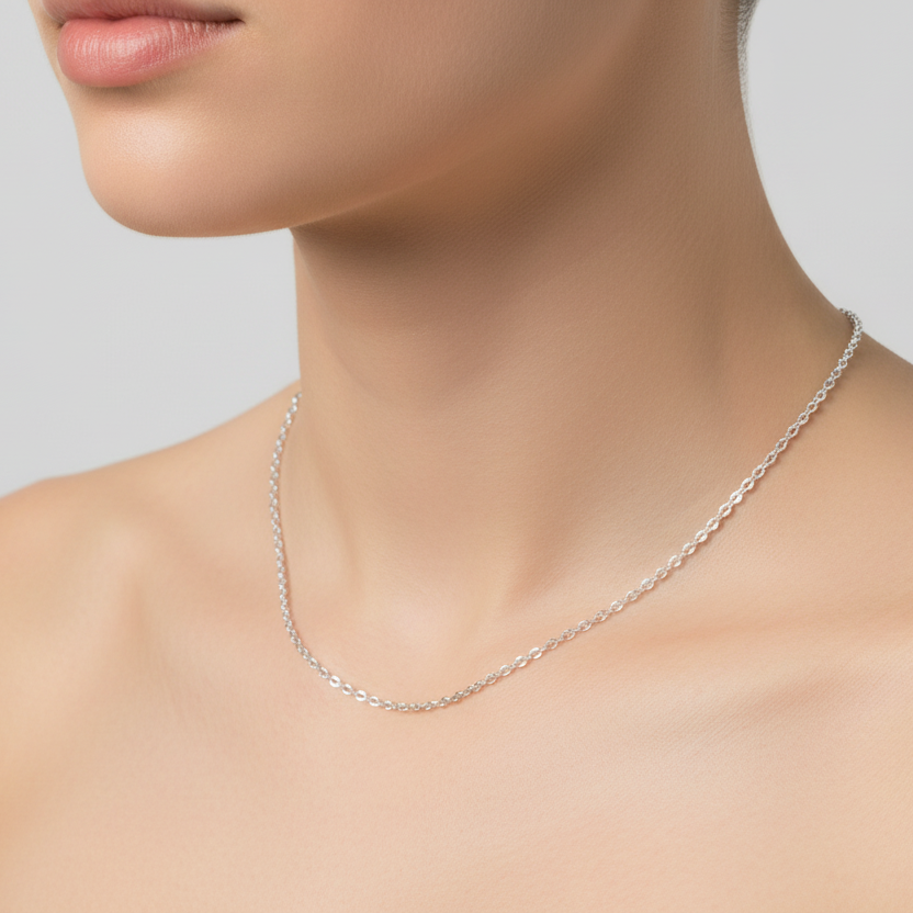 White Gold Cable Linked diamond cut Chain, 14k, 18Inches