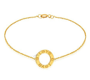 Yellow Gold Chain Bracelet with one Ring engraving with LOVE ,18k, 2.78gr