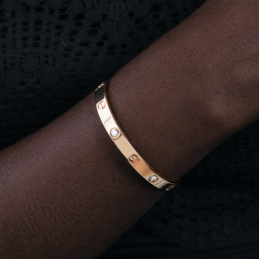 18K Rose Gold Cartier Love Bracelet with 4 Diamonds. Size 17 TDW: 0.42ct VS GH – Resale