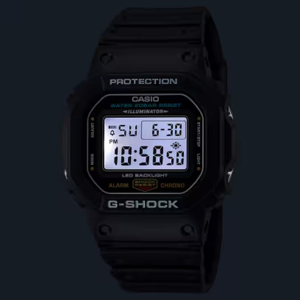 Casio G-Shock Black Resin Digital Watch 42.8mm 200m DW-5600UE-1 LED backlight on