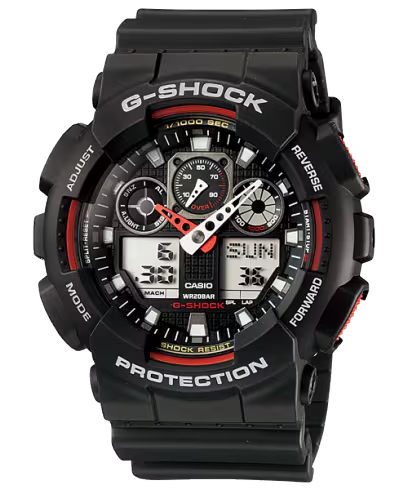 Casio G-Shock Black Resin Analog-Digital Watch 51.2mm 200m GA100-1A4 front view