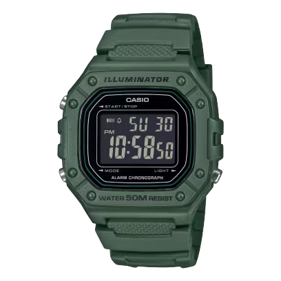 Casio Illuminator Green Resin Digital Watch 44.4mm W-218H-3BV front view