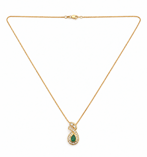 18K Yellow Gold Vintage-Inspired Emerald & Diamond Halo Necklace 17"