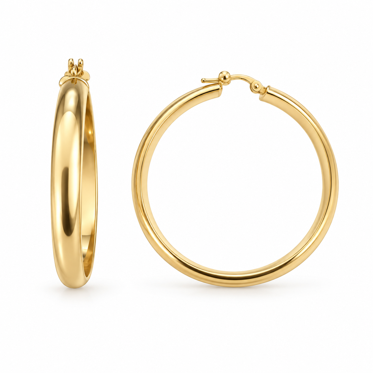 18K Yellow Gold Polished Wide Tube Hoop Earrings