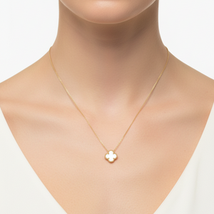 18K Yellow Gold Mother-of-Pearl Clover Station Pendant Necklace