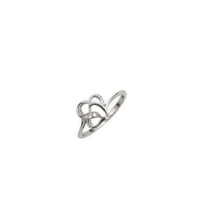 925 Sterling Silver Interlocking Double Heart Diamond Ring