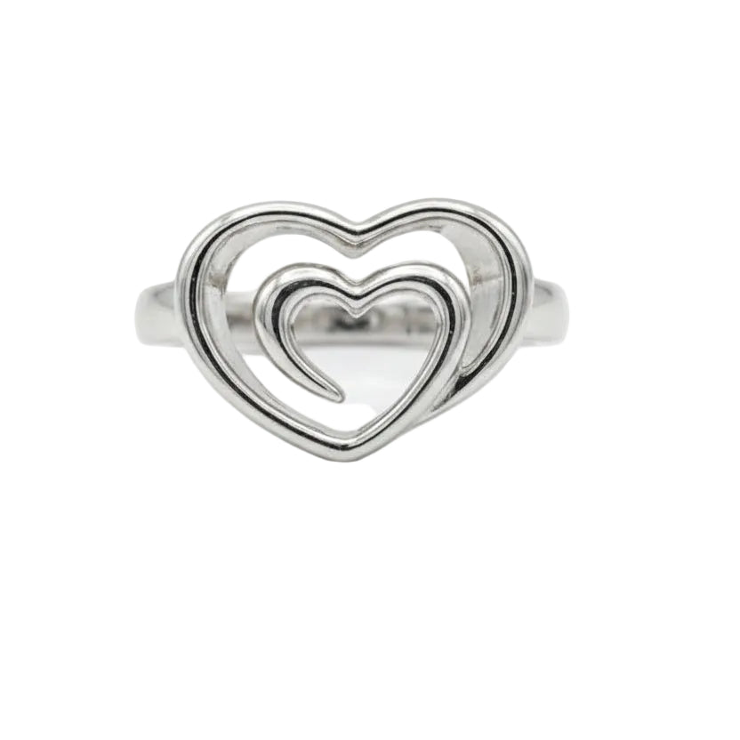 925 Sterling Silver Double Open Heart Ring