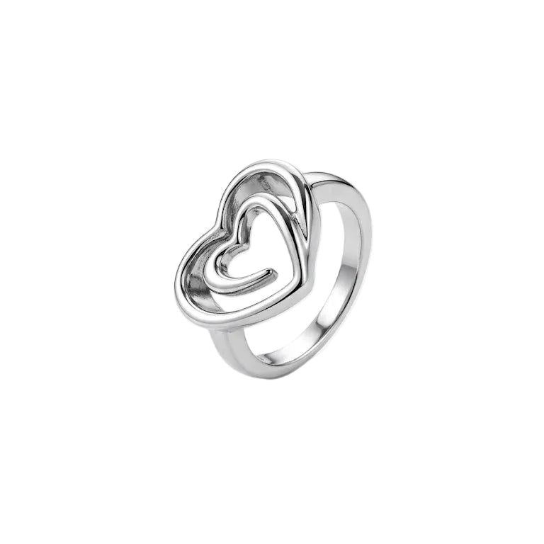 925 Sterling Silver Double Open Heart Ring