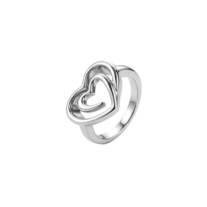 925 Sterling Silver Double Open Heart Ring