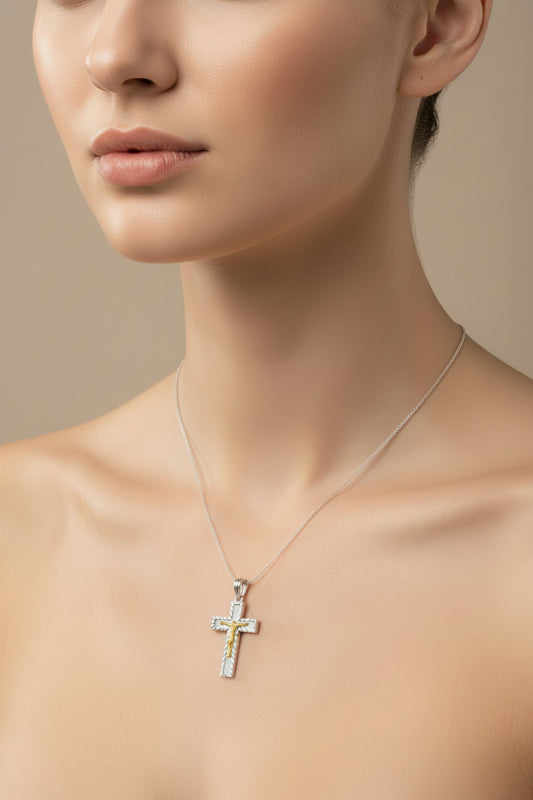 925 Sterling Silver Gold Plated Jesus Christ Cross Pendant