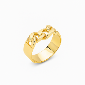 Yellow Gold wide Ring with curb link on top, 18k 6.3mm, 5.49gr