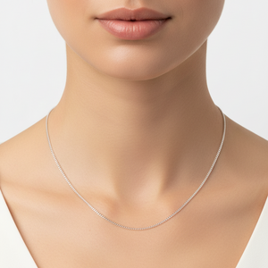 White Gold thin Flat curb chain, 14k, 16 Inches