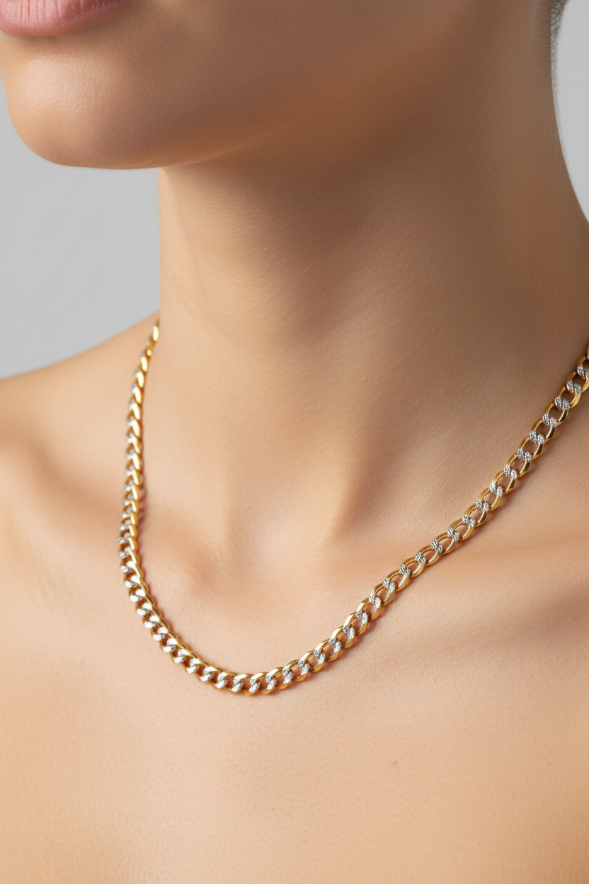 Two Tones Curb chain, 3mm, 14k, 18 Inches