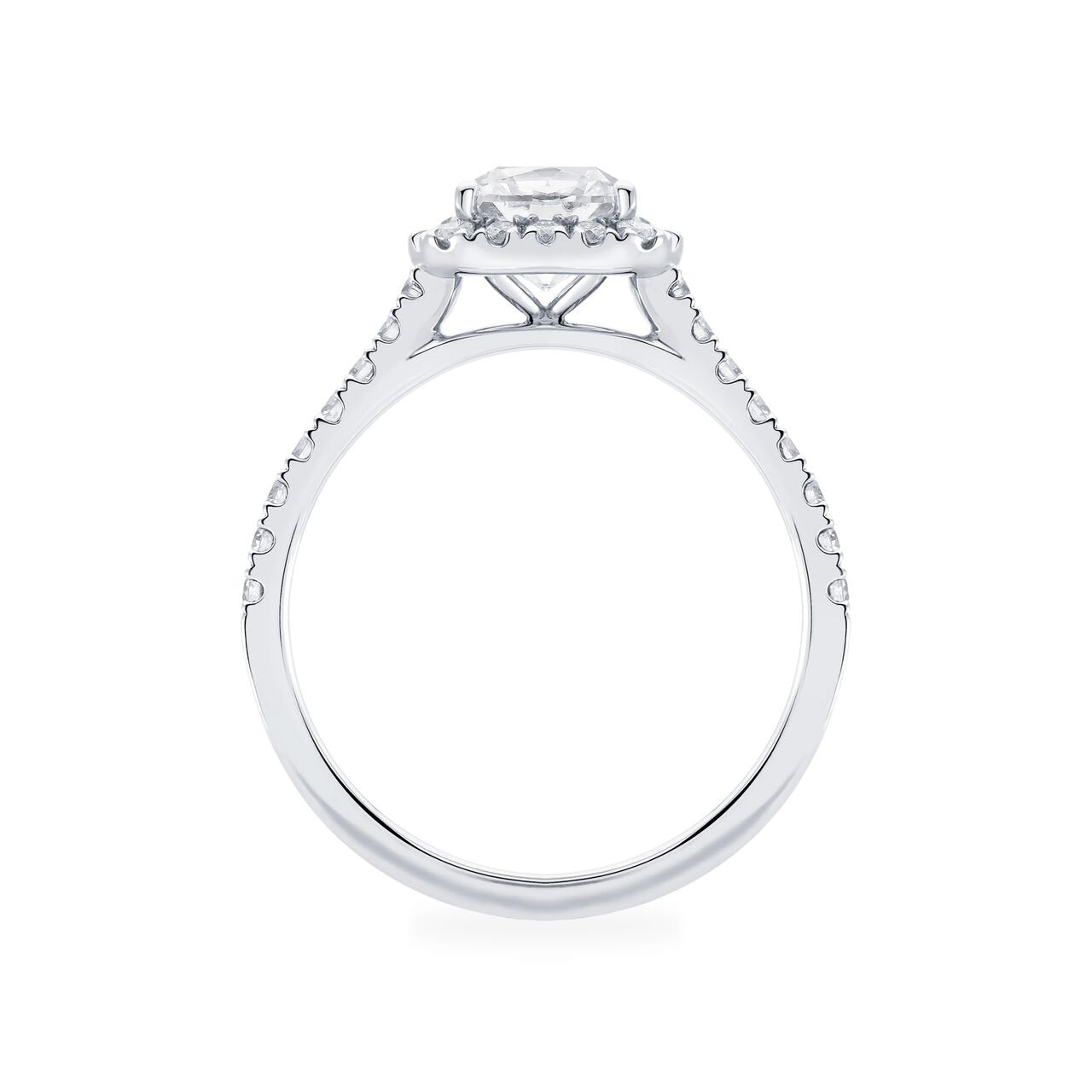 Certified Cushion Cut Diamond Engagement Ring with Halo and Pavé Band Set. 18k, 8.05gr. Centre: 1ct, TDW: 2.53ct, D, SI1