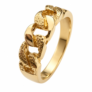 18K Yellow Gold Textured Curb Link Ring Size