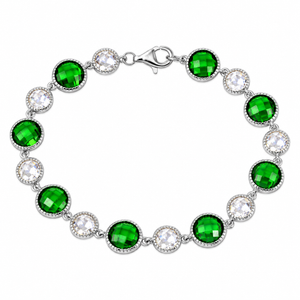 925 Sterling Silver Green & Clear Round CZ Tennis Bracelet