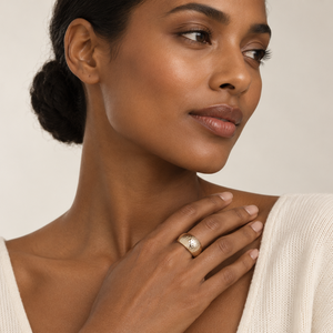 10K Yellow Gold Hammered Dome Wide Band Ring