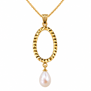 18K Yellow Gold Diamond-Cut Open Teardrop Pearl Pendant