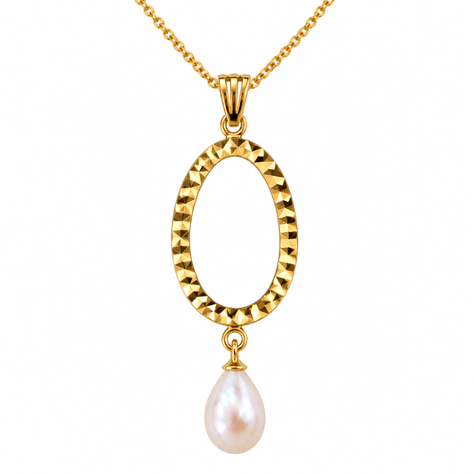 18K Yellow Gold Diamond-Cut Open Teardrop Pearl Pendant