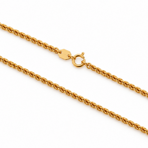 18K Yellow Gold Rope Chain Necklace 17" 1.81mm - close-up of rope twist and spring ring clasp