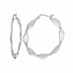 925 Sterling Silver Rhodium Plated Wavy Hoop Earrings