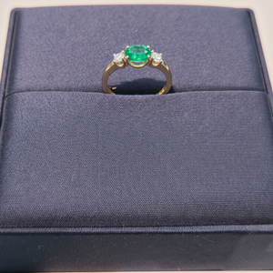 18k Yellow Gold Oval Shape Emerald and Forevermark Diamond Ring.